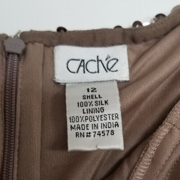 CACHE Bronze Silk All-Over Sequins Cocktail Dress Sz 12 - Picture 8 of 8